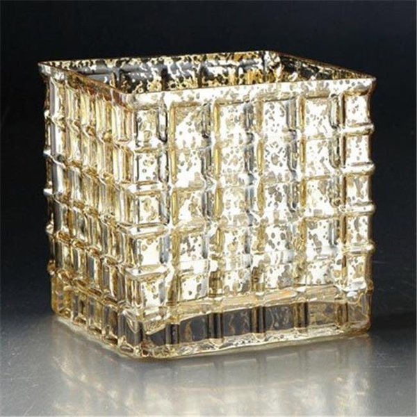 Diamond Star Diamond Star 57060 6 x 6 x 6 in. Square Glass Candle Holder; Gold 57060